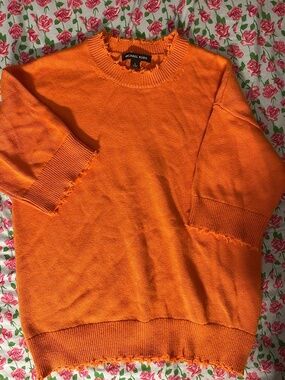 Michael Kors Orange 3/4 Sleeve Top with Fringe Tassels Women's Size S Boho Chic